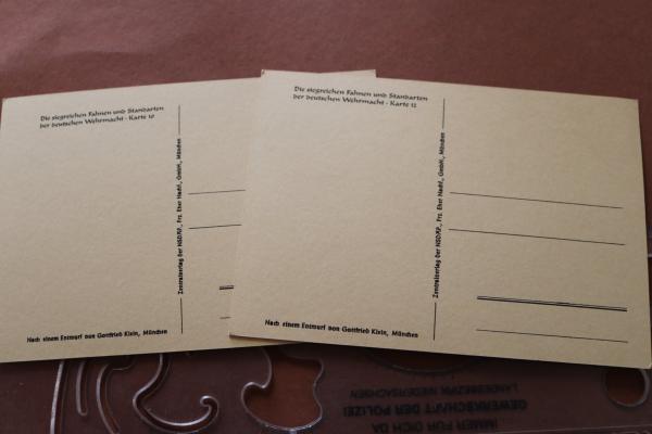 zwei Postkarten- Fahnen und Standarten der Wehrmacht  Karte 10 und 12 - Nebeltruppe und Kavallerie - Repro ?